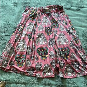 Lularoe Mauve Flowy Stretch Midi Skirt With Owls Size M